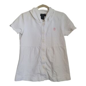 Polo Jeans Co Top M Medium White Button Up Hooded Short Sleeve